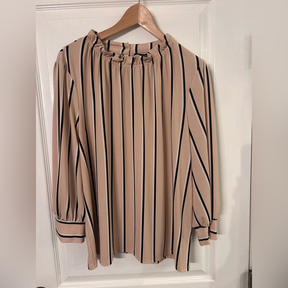 Adrianna Papell Beige and Black Striped Blouse